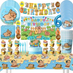 Cartoon Capybara Birthday Party Decoration Disposable Tableware Cup Plate Napkins Balloon Tablecloth Banner Baby Shower Toy Gift