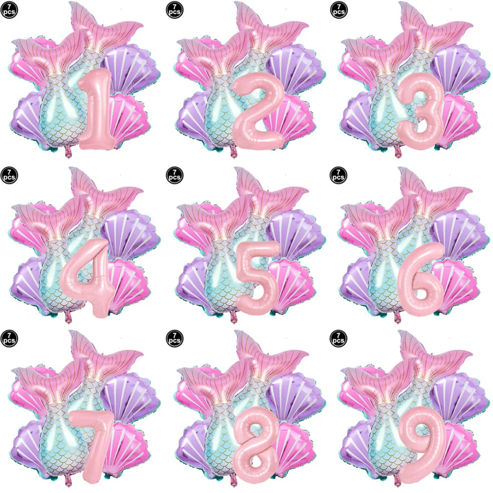 Kleine Meerjungfrau Party Ballons Set 32 Zoll Nummer 1-9 Folienballon Geburtstagsfeier Dekorationen Zubehör Baby Shower Deko Globo