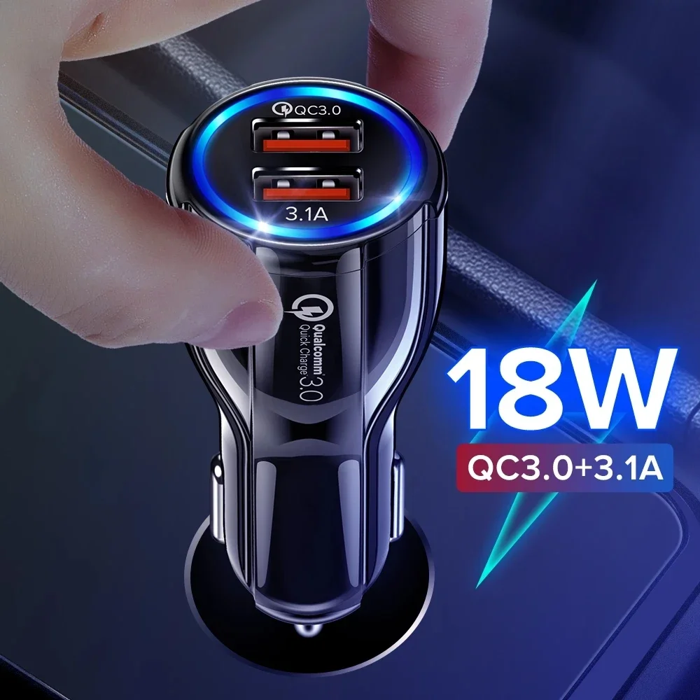 3.1A Car Charger PD QC 3.0 LED Dual USB Plug Phone Charge Adapter For iPhone 12 11 Samsung Xiaomi Huawei Fast Charging