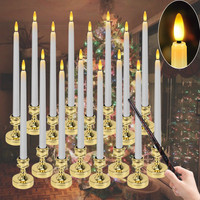 Set of 6/12 Flameless LED Taper Candles with Removable Gold Holders Battery Operated Window Candle for Christmas Table Decor