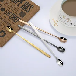 Thin Stirring Spoon Dessert Ice Cream Spoon Milk Tea Mixing Spoon Long Handle Stainless Steel Coffee Spoon Kitchen Supplies