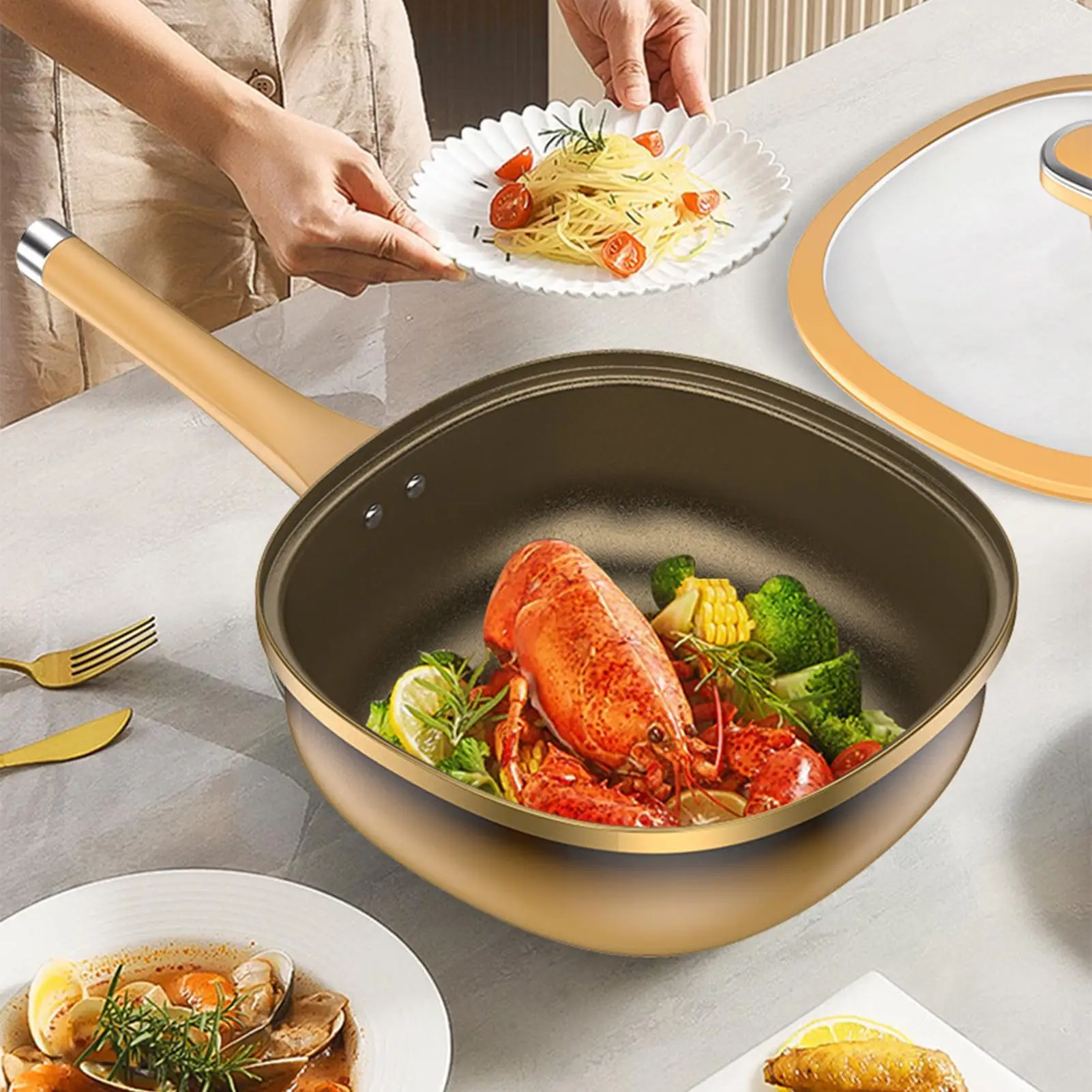 Deep Skillet Pots Frying Pan Titanium Alloy Non Stick Frying Pan With Lid Kitchen Accessories For Home Cooking Eggs Pancake