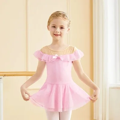 Girls Dance Dress Ruffle Sleeve Gymnastics Leotards Kids Toddler Off Shoulder Skate Yoga Ballet Party Dance Leotards Swimwear