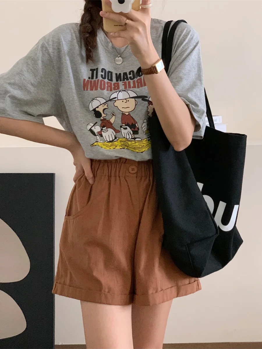 

Ультракомфортные женские повседневные брюки из чистого хлопка с эластичным поясом, широкими штанинами и свободным кроем, летние шорты