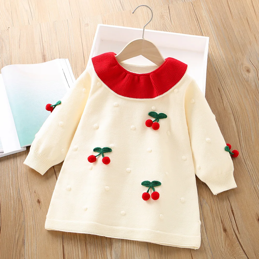 LILIGIRL 2025 Autumn New Kids Dress Ruffle Collar Dress for Girls Ling Sleeve Knit Dress Children Knit Wear