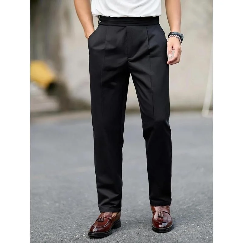 

Button Front Knit Pants Split Design Comfortable Fit Neutral Business Casual Trousers Spring Season Fashion Menswear