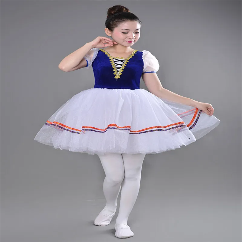 Children's chorus costume Spanish palace princess dress Short-sleeved fluffy gauze skirt professional ballet skirt blue TUTU