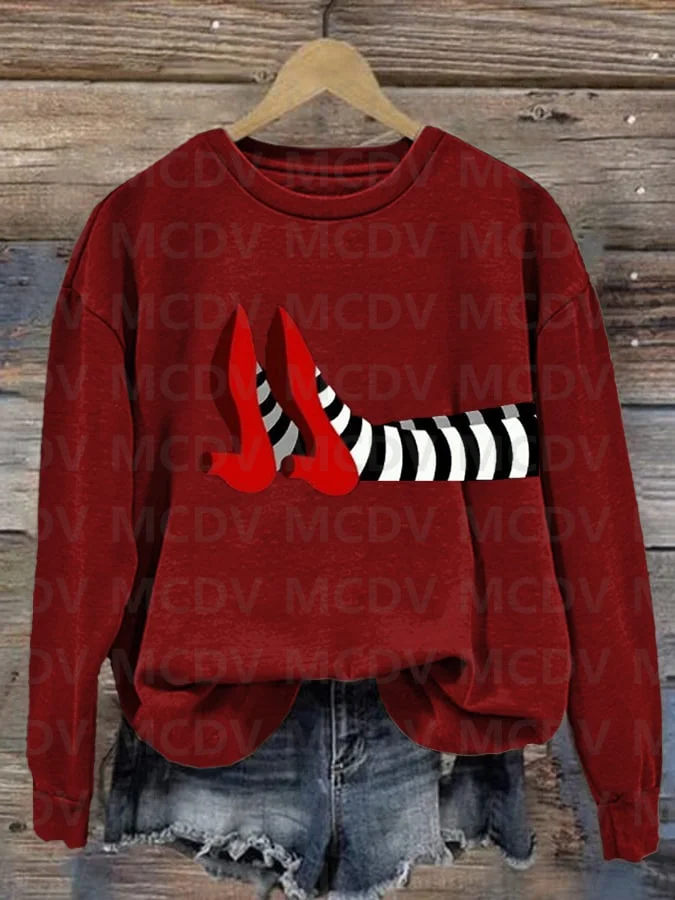 Women's Halloween Red Shoes Print Sweatshirt 3D Printed Women Casual Pullover