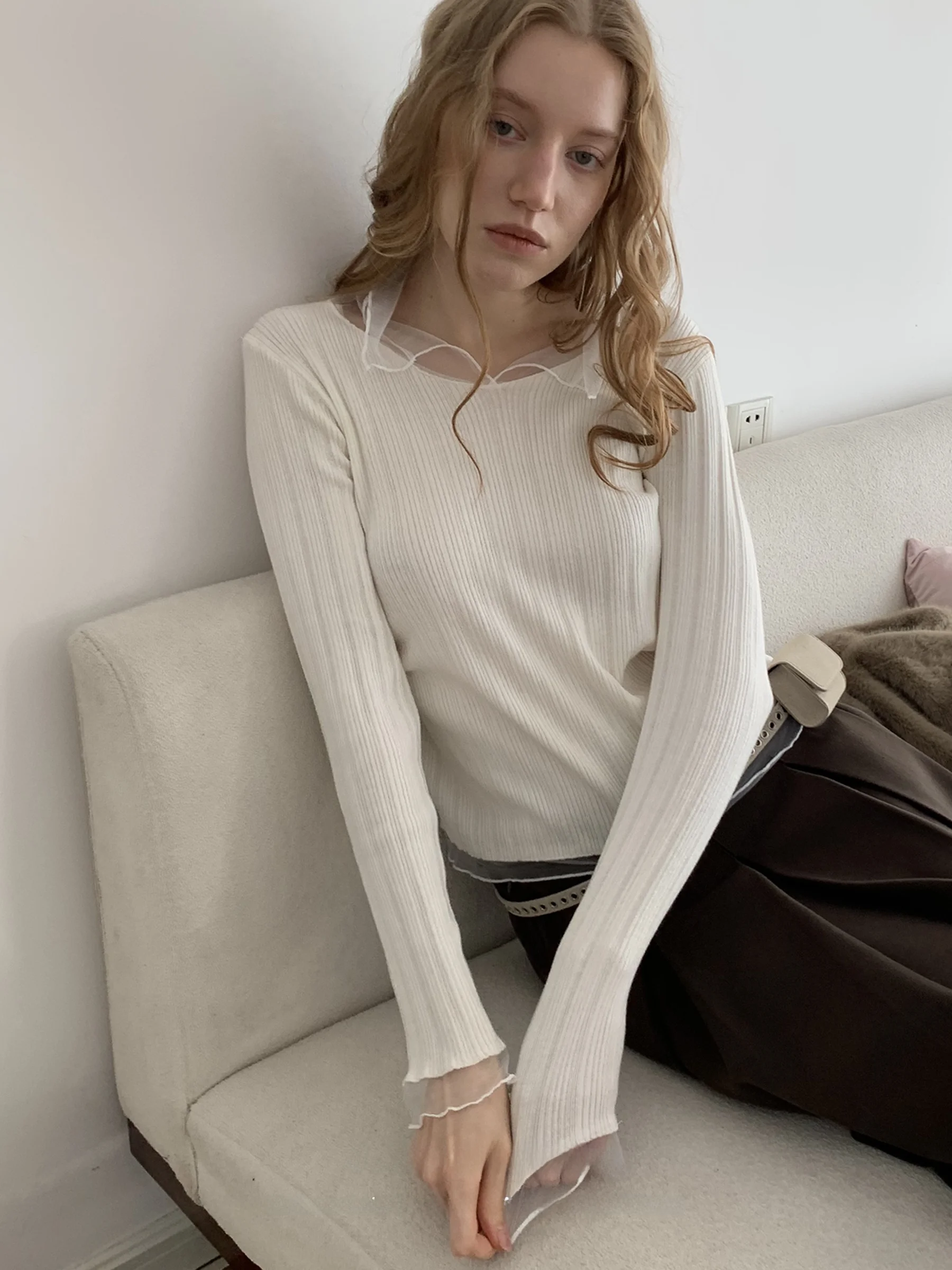 

Женский вязаный свитер JDE Faion Splice Me Base, зимняя верхняя одежда, облегающий крой, топ до плеч, простой стиль, длинный рукав