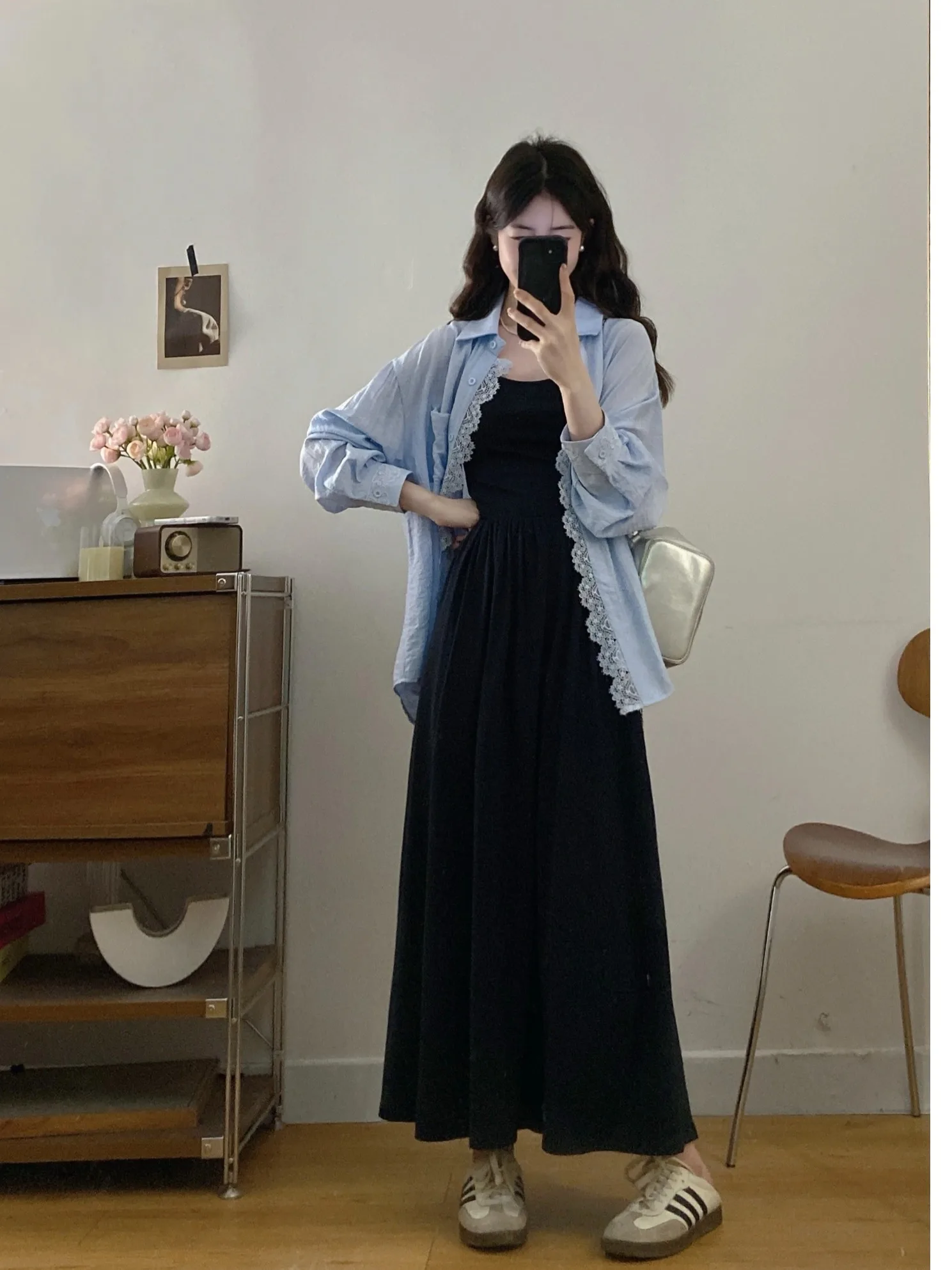 

plus Size Women's Lace Trim Sun Protection irt Spring Summer New Waist Cinching Strap Dr Set Commute Sle High Waist