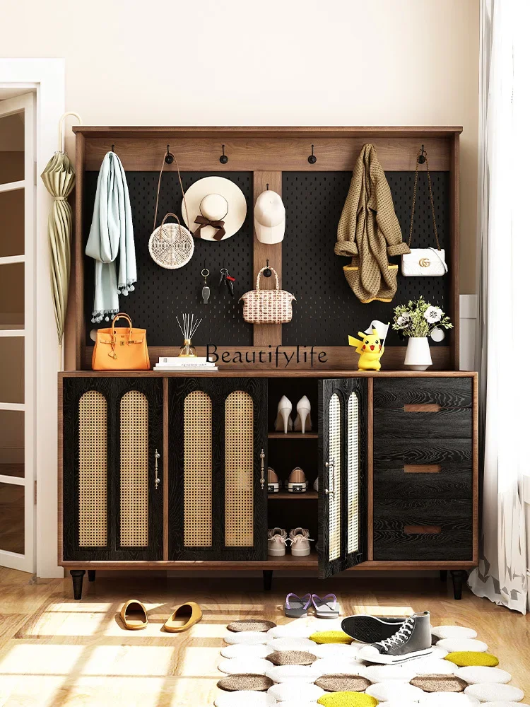 

yj19 French Vintage Style Solid Wood Shoe Cabinet Storage Cabinet Integrated Wall-Mounted Retro