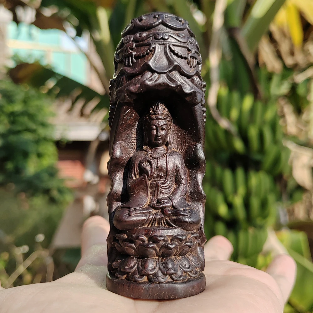 Hand-Carved Wooden Bodhisattva Statue Ornament, Zen Style, Traditional Style, Suitable for Creative Desktop Decorations, Housewarming Gifts, Home Decor, Bedroom, Party Decorations, New Year Gifts, Back-To-School Season Gifts