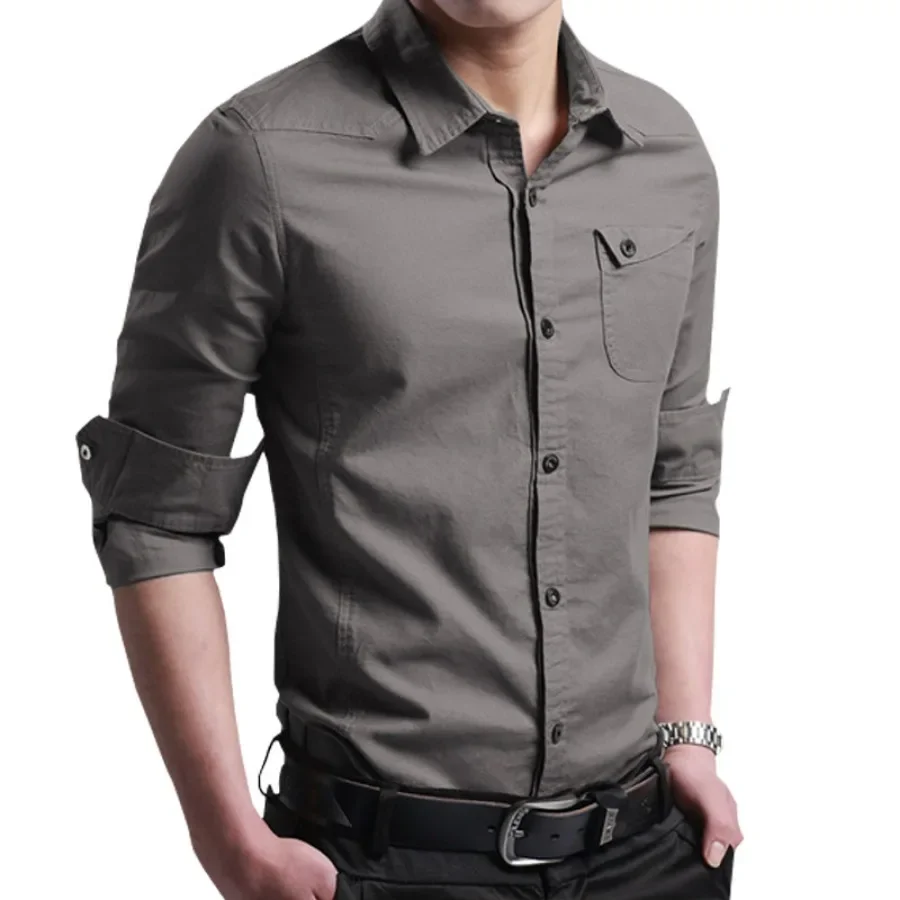 2025 High-quality 100% Cotton Shirts New Men's Long Sleeve Business Casual Shirts Fashion Solid Slim Versatile Tops Male Blouses - Image 2