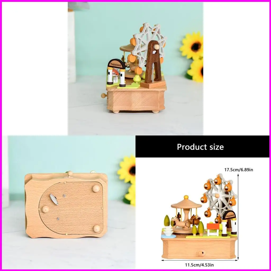 

Musical Wooden Rotating Carousels Ferris Wheel Model Ornament Decorative Item