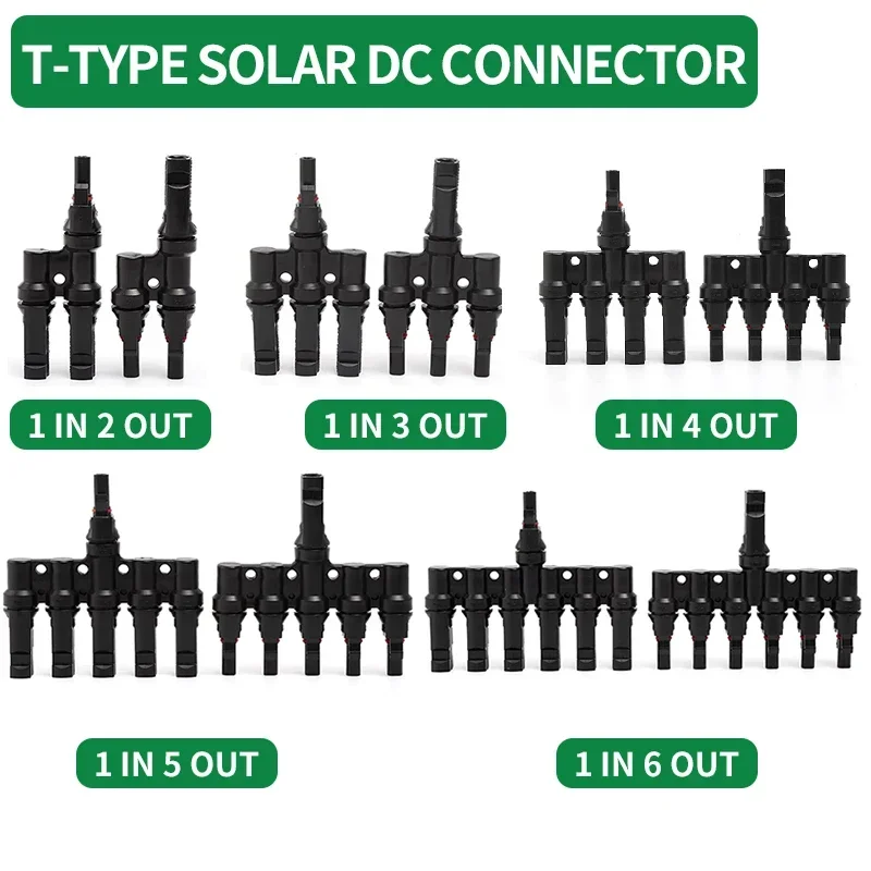 1/5/20/100 Pcs Photovoltaic Solar T Connector T-Type 2/3/4/5 Branch Male And Female Battery Module Panel PV Plug wire