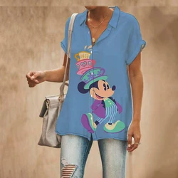 Summer New Street Style Disney Brand Mickey and Minnie Anime Short Sleeve Shirt Fashion Casual Ladies Harajuku Kawaii Top y2k