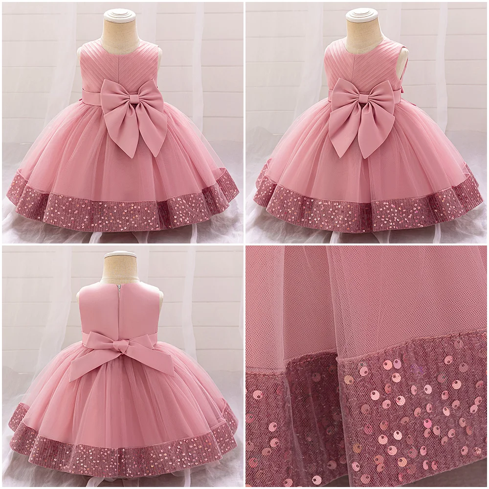 Cute Girls Pink Floral Tutu Princess Gown Baby Sequin Shining Party Dress For Girl Kids Wizard Fairy Tale Clothes Infant Costume