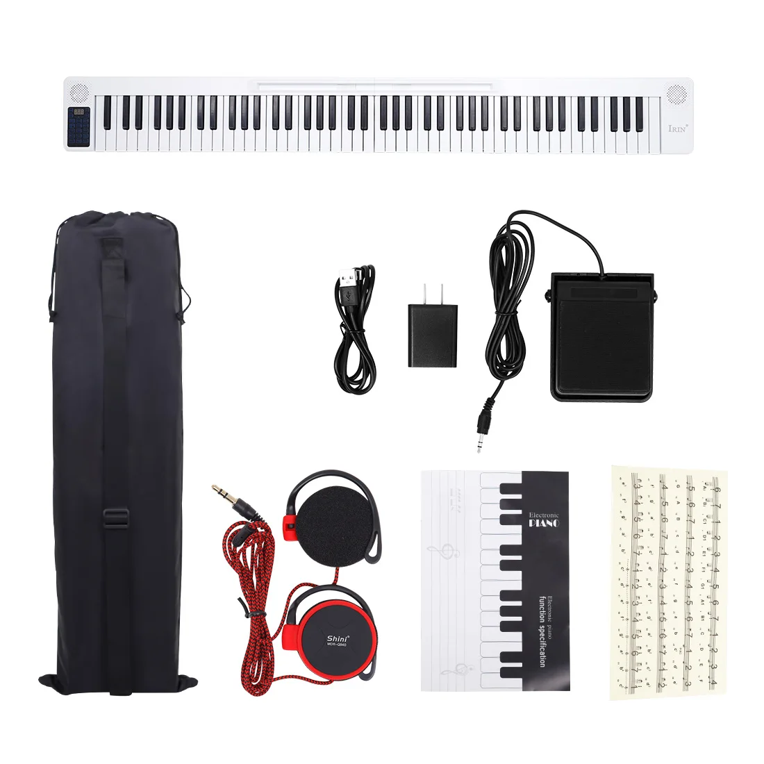 IRIN 88 Key Portable Electronic Piano White Professional Keyboard Piano Headphone Storage Bag Accessories Musical Instrument