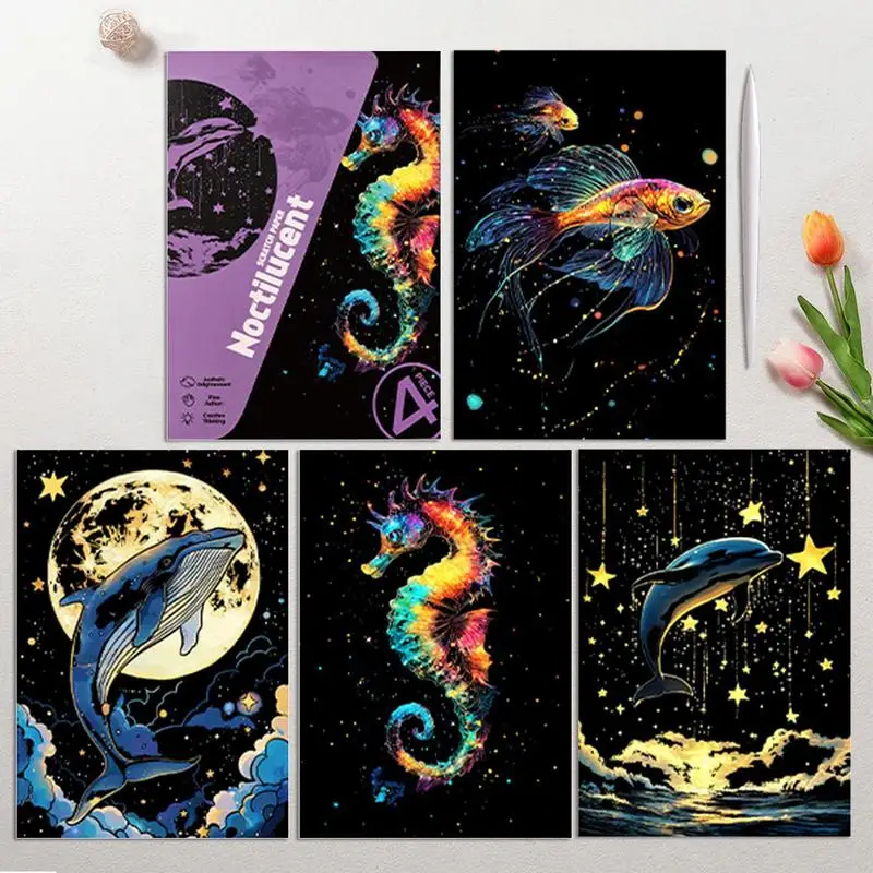 กระดาษ Scratchboard Handmade 4x Glitter Art Scratch หัตถกรรมหัตถกรรมอุปกรณ์ศิลปะ A4 ขนาดสี Graffiti การ์ดของเล่น