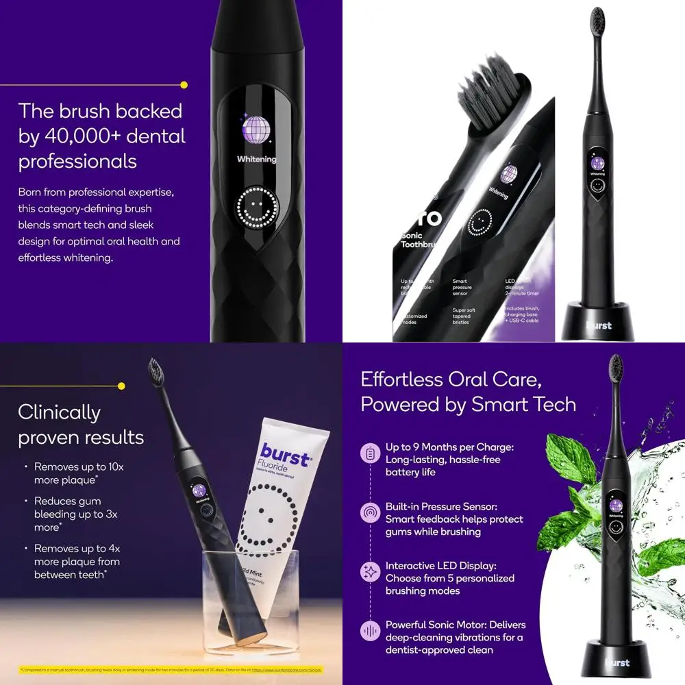 

Усовершенствованная электрическая зубная щетка для взрослых - черная, с мягкой щетиной, 33 000 вибраций, длительное время работы от батареи, многорежимная чистка