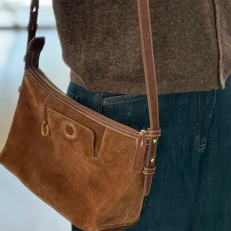 Designer Style Hobo Bag Women\'s Suede Underarm Bag Commuter Dumpling Bag Shoulder Messenger Bag Versatile Clutch Bag