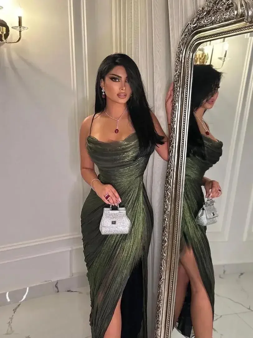 Customized Green Suspender Slit Floor Mopping Cocktail Party Dress 2024 Meets Exotic Romantic Style Personaliz