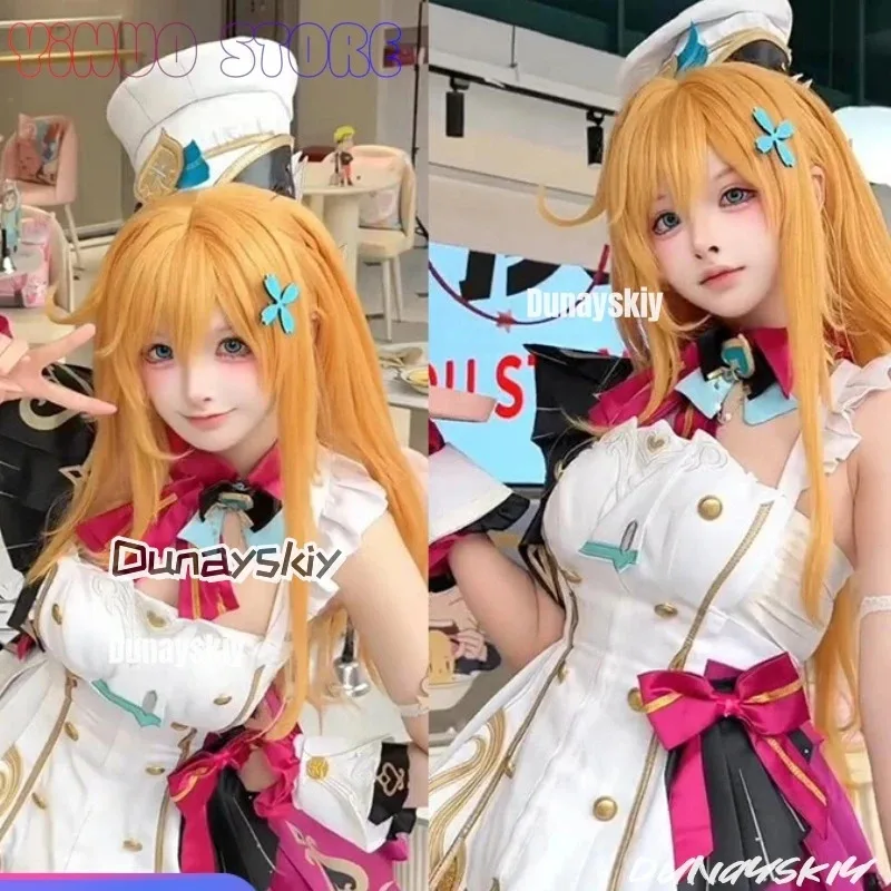 25COSGenshin تأثير Escoffier تأثيري حلي شعر مستعار فستان قبعة Ousia فونتين لطعم التميز حفلة الهالوين للنساء الفتيات