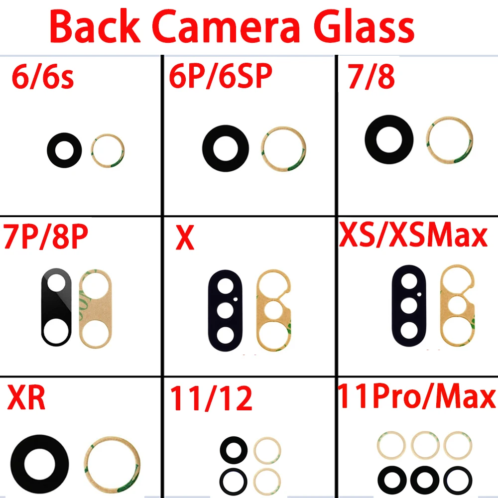 Rear Back Camera Glass Lens For iPhone 6 6P 6S 6SP 7 7P  8 Plus X XR XS Max 11 12  WithAdhesive Glue Replacement Part