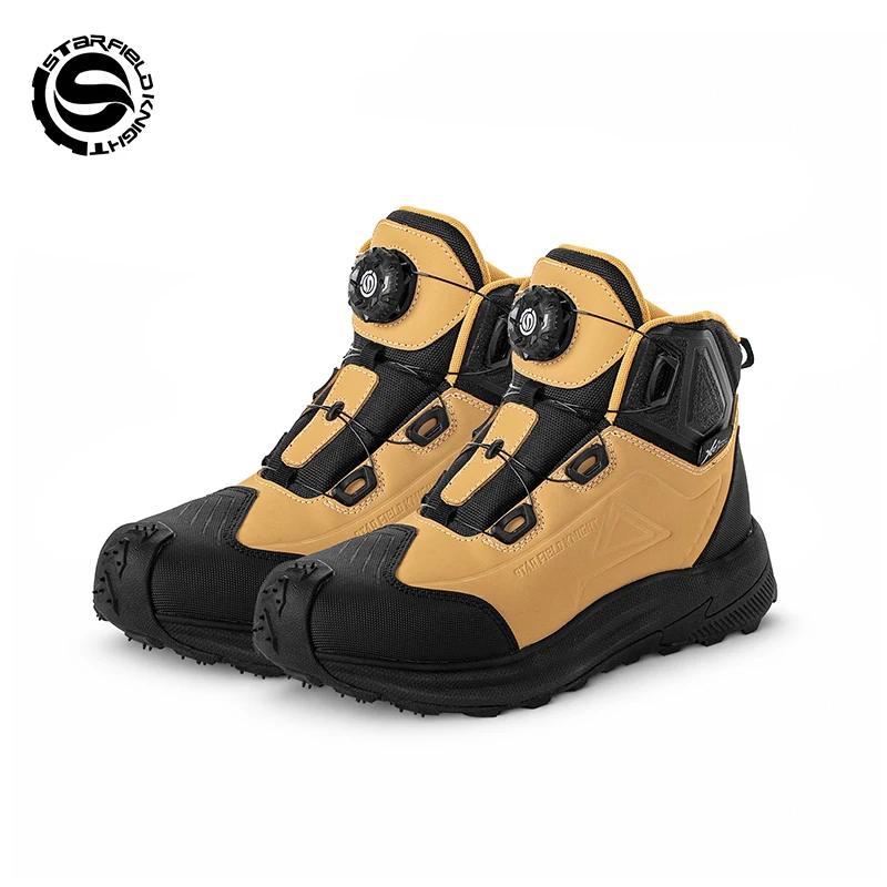 SFK Yellow Motorcycle Riding Protective Boots Men Summer Breathable Waterproof Genuine Cow Leather Non-slip Wear-resistant Gears