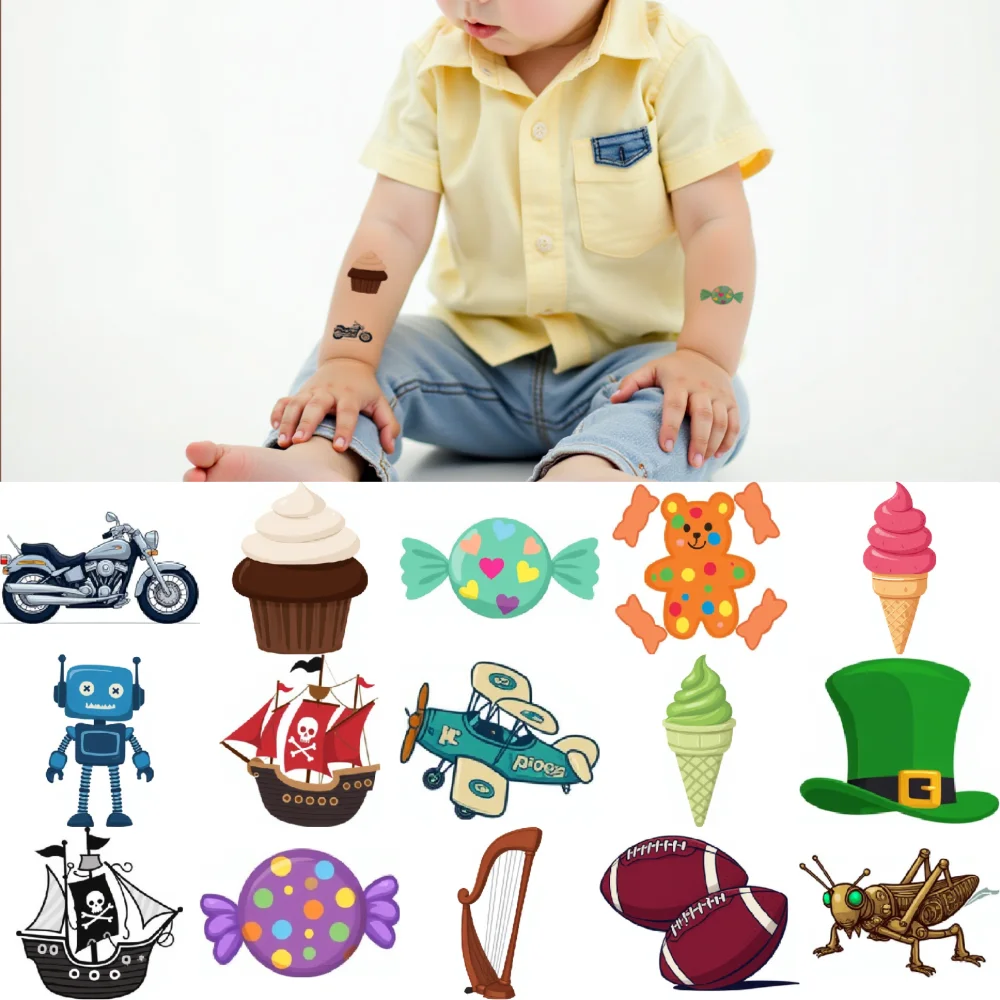 

54pcs Temporary Tattoo Cartoon Airplane Sticker Violin Sticker Guitar Sticker For Girls Children Arms
