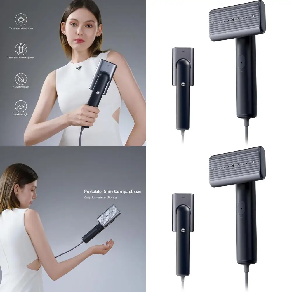 

Портативный отпариватель для одежды 2-в-1: легкий, отпаривание за 8 минут, 1200 Вт, дорожный утюг (черный)