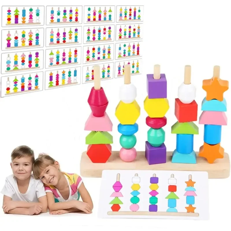 Jouets en bois Montessori, jeu de Puzzle de couleurs et de formes assorties, Cognition de perles colorées, jouets éducatifs précoces pour enfants, cadeau pour enfants