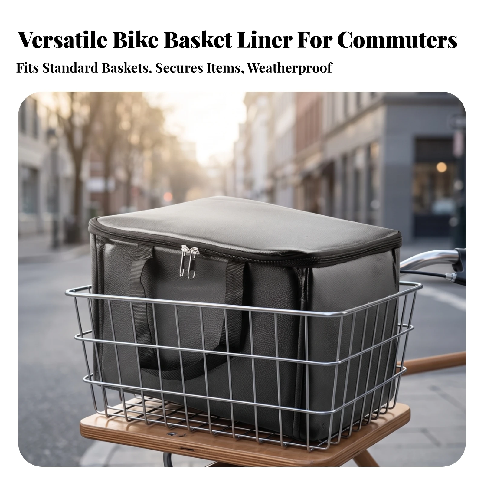 Liner Long-Lasting Zippered Basket Bag Cover Compatible for Cyclists, Commuting, Errands