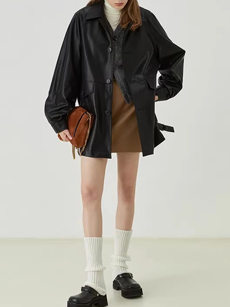 Laid-ba Retro Sle Bla solapa motocicleta Jaet mujer ecológico abrigo de cuero PU principios de otoño nueva llegada viaje Sle