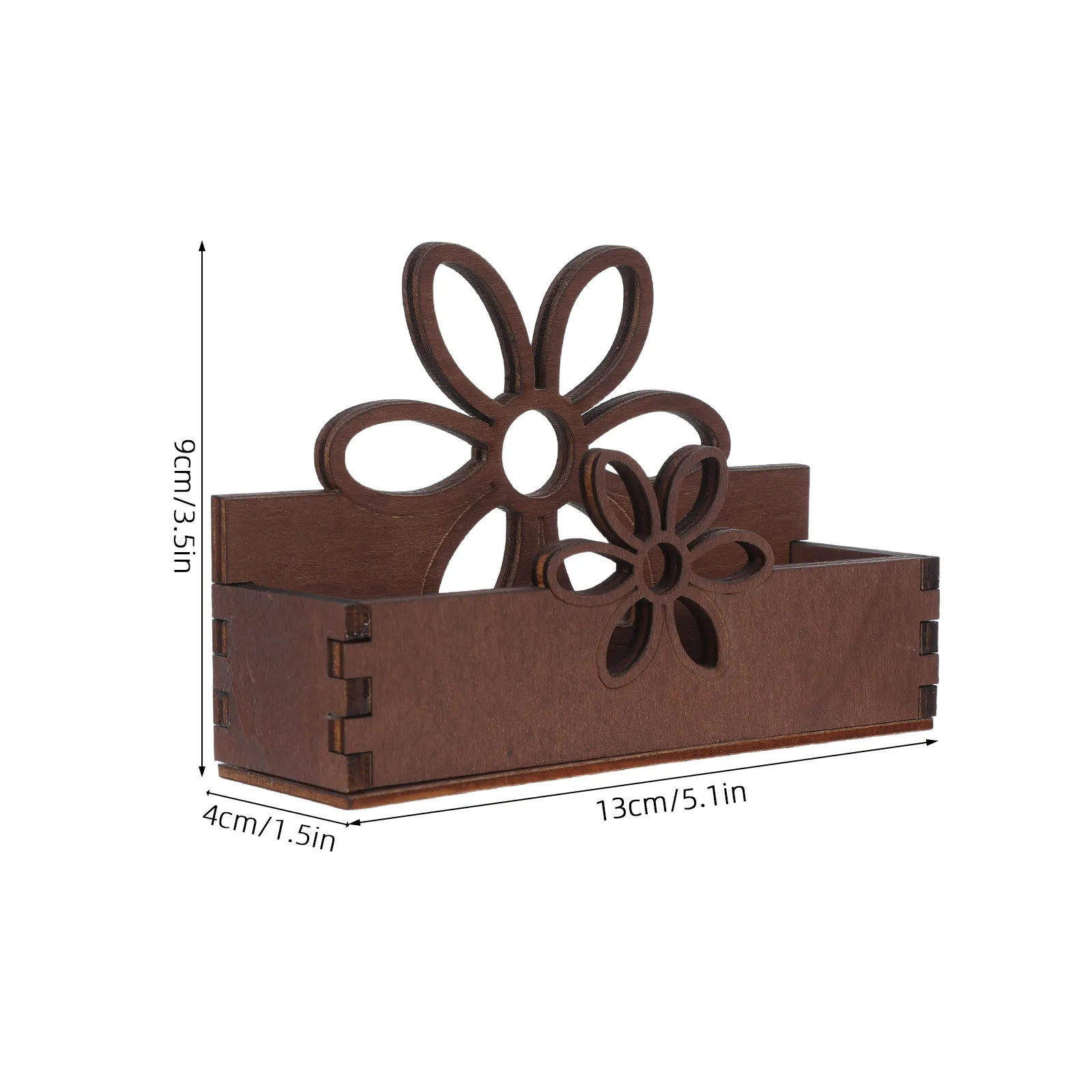 Wood Business Card Holder 2 Piece Set Hollow Floral Hand Painted Desk Organizer for Office Reception Table
