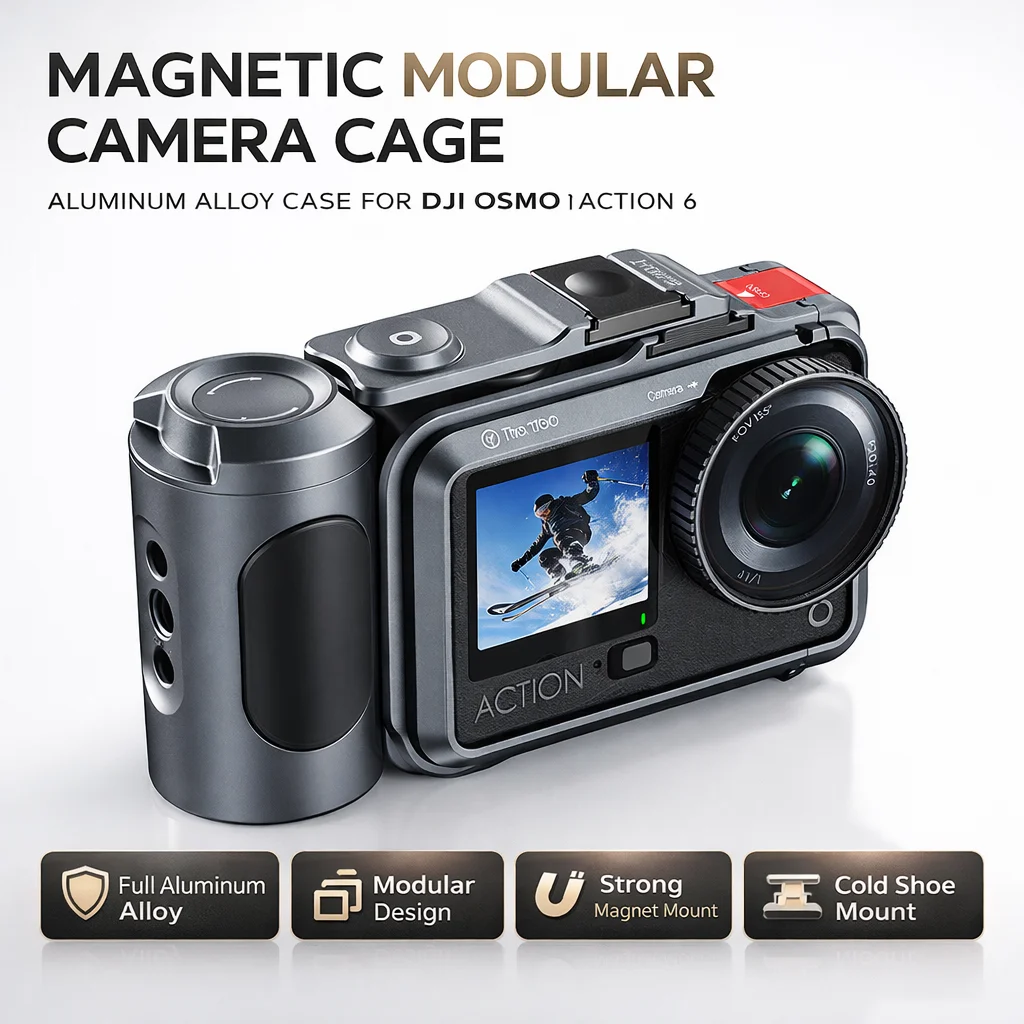 magnetic-aluminum-cage-for-dji-osmo-action-6-camera-case-modular-mount-cold-shoe-1-4-screw-strong-magnetic-grip-housing