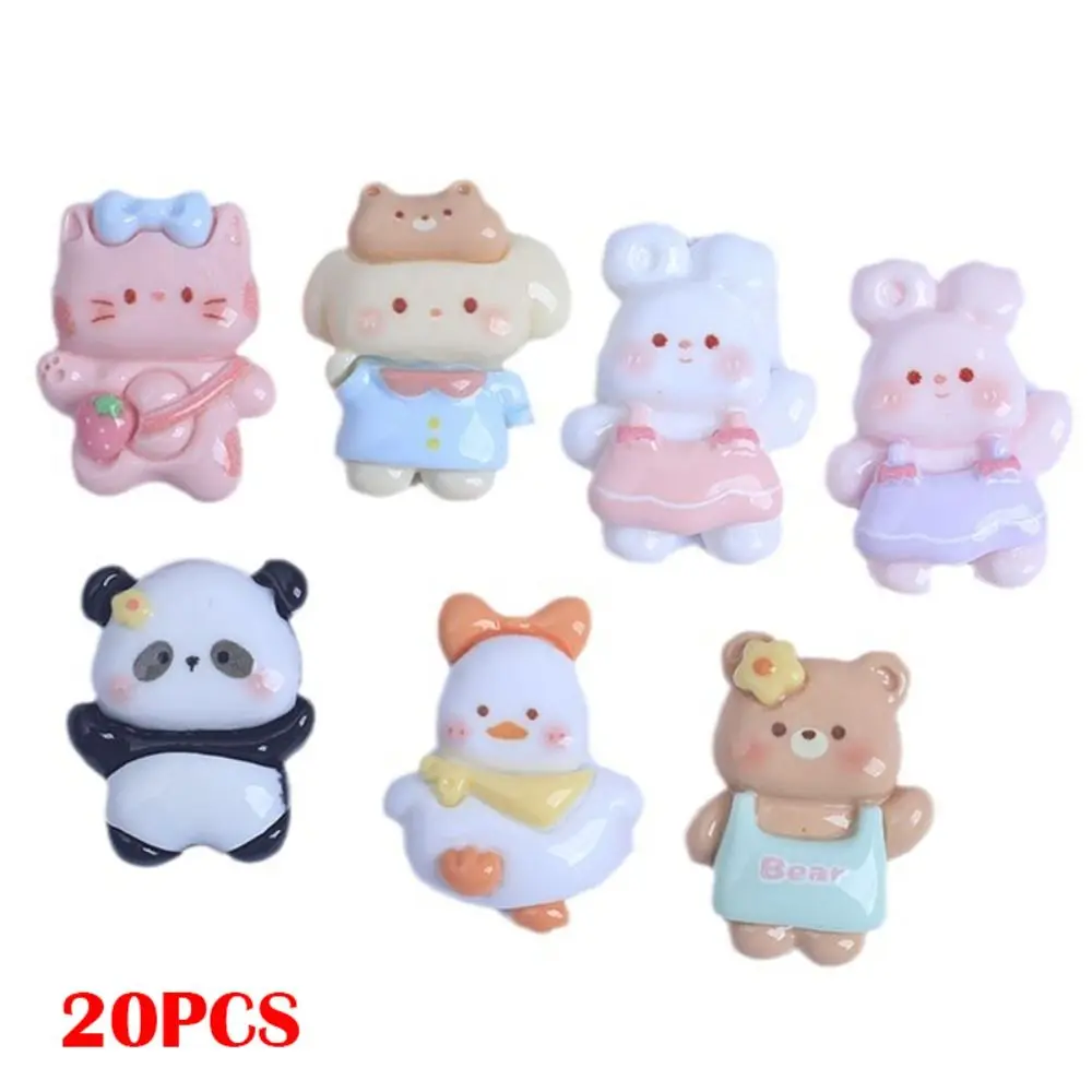 20pcs Cartoon Animal Resin Slime Charms Bottle Sticker Cream Gel Phone Case Decor Scrapbooking Flatback Keychain DIY Crafts