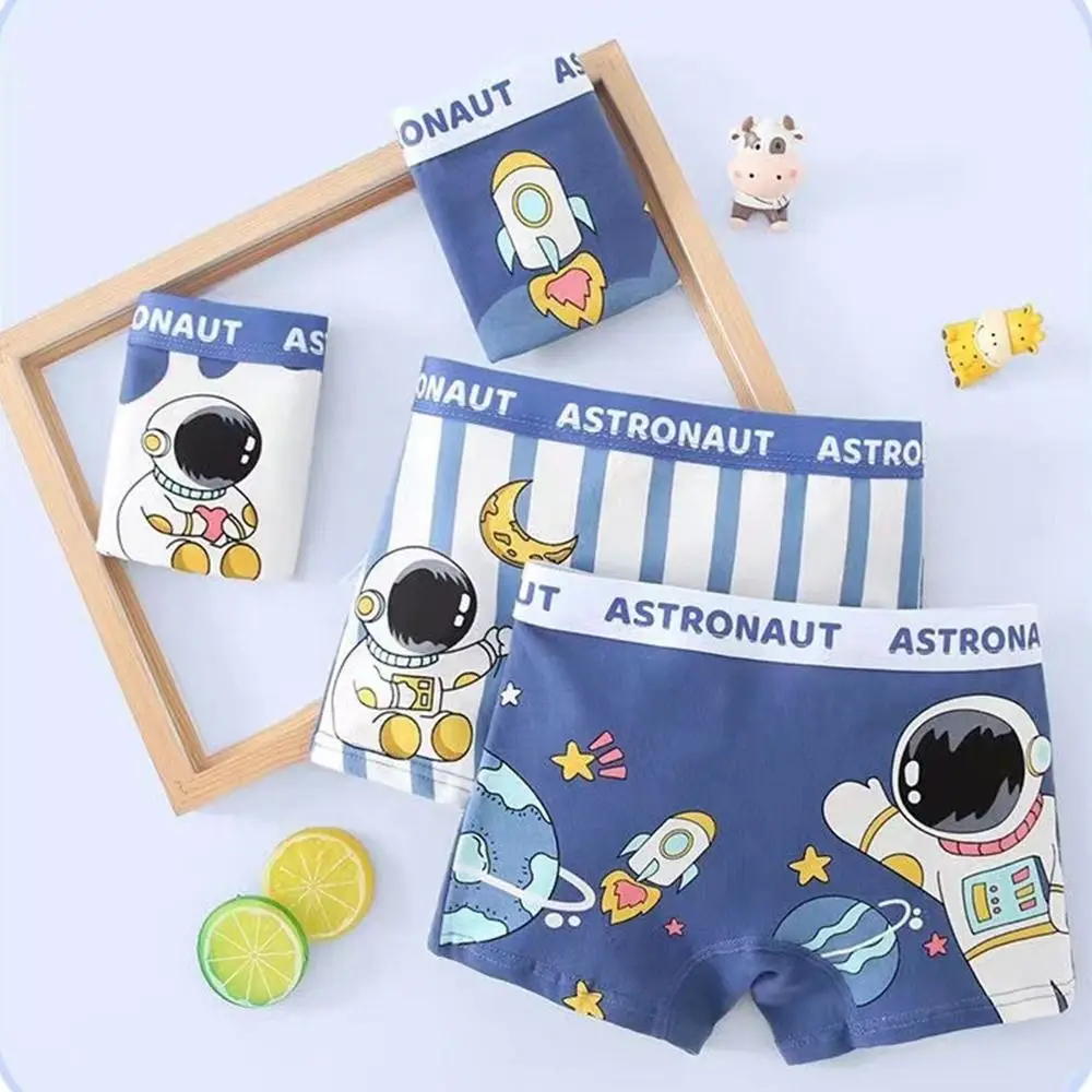 

4pcs Comfortable Panties Cartoon Astronaut Boxer Cotton Cartoon Kids Underwear Mid-waist Printing Boy Underpants Kid