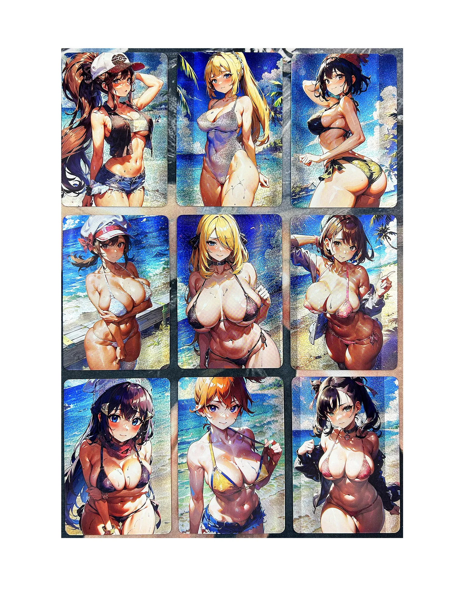 9pcs/set ACG Beauty Swimsuit Bikini Refraction Sexy Girls Toys Hobbies Hobby Collectibles Anime Game Collection Cards