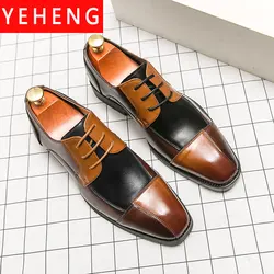 Men Business Dress Shoe Colorful Lace Up Fashion Man Casual Leather Oxfords Shoes Flat Leisure Wedding Party Shoe Men Big Size