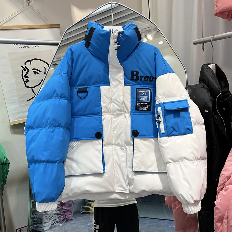 Jaqueta casual grossa curta para puffer feminina, casaco, gola alta, roupas de inverno, parka de neve, streetwear, quente