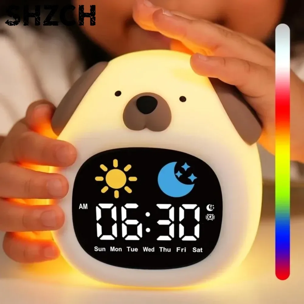 Reloj despertador para niños con forma de cachorro, reloj de entrenamiento para dormir para niños pequeños, luz nocturna táctil