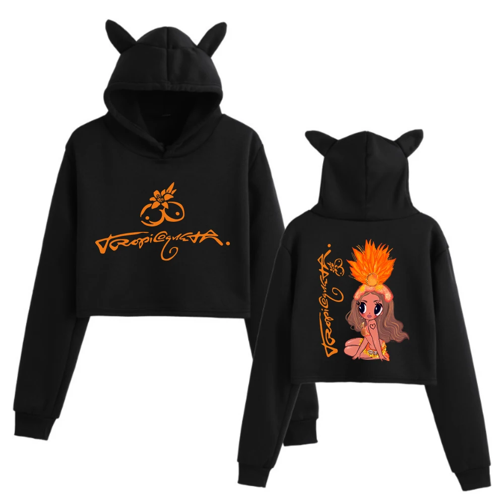 Karol G TROPICOQUETA 2025 Crop Tops Cat Ears Long Sleeve Crop Tops Girls Fashion Hoodie