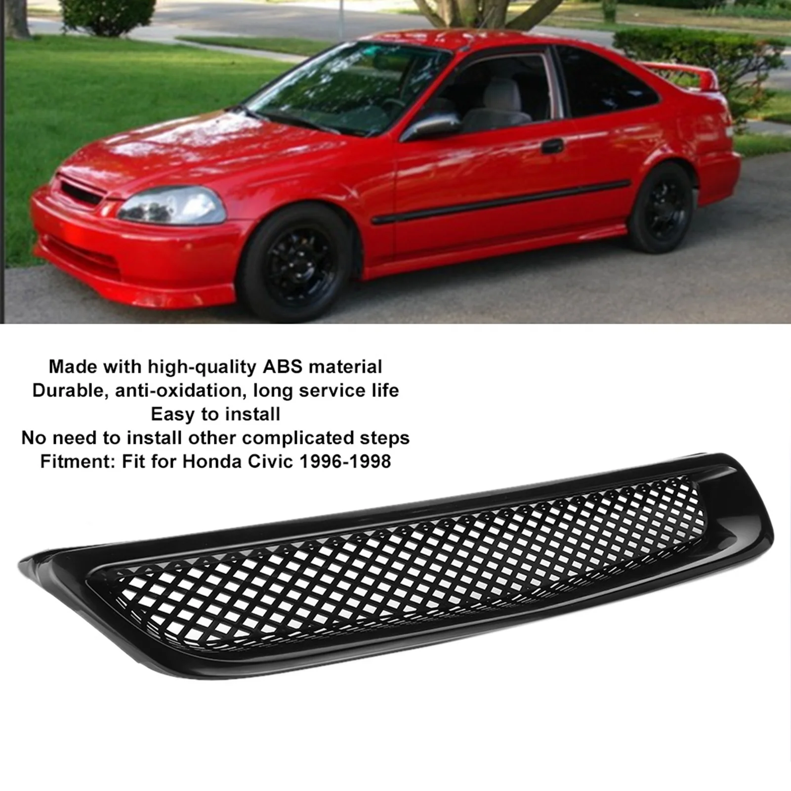 Black Grill Mesh Front Hood Grille Grill Air Flow Intake Mesh Fit for Honda Civic 96‑98 JDM Type‑R  Front Hood Grille