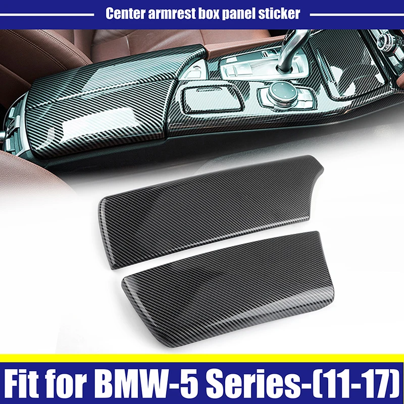 2Pcs Carbon Fiber Center Console Storage Box Armrest Panel Cover Sticker LHD For BMW 5 Series F10 F18 2011-2017 Car Accessories