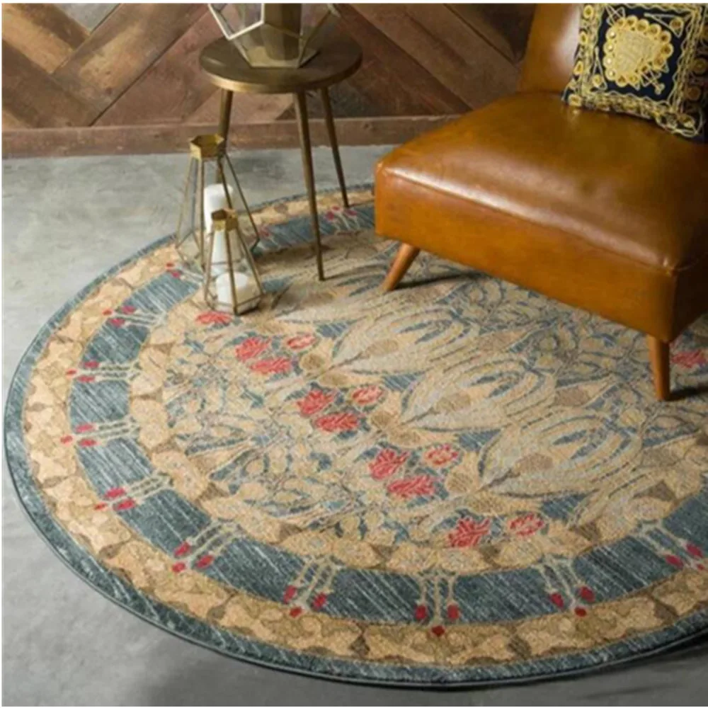 European Retro Ethnic Jacquard Mandala Round Mat Flower Nordic Printed Round Carpet For Livingroom Kids Room Large Area Rug