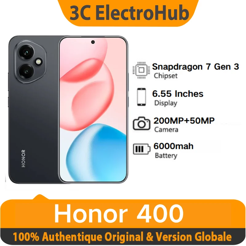 Honor 400 - Snapdragon 7 Gen 3, AMOLED 120Hz, 6000 mah,200MP + 50 MP AI Super Camera, 6.55 inches Smartphone
