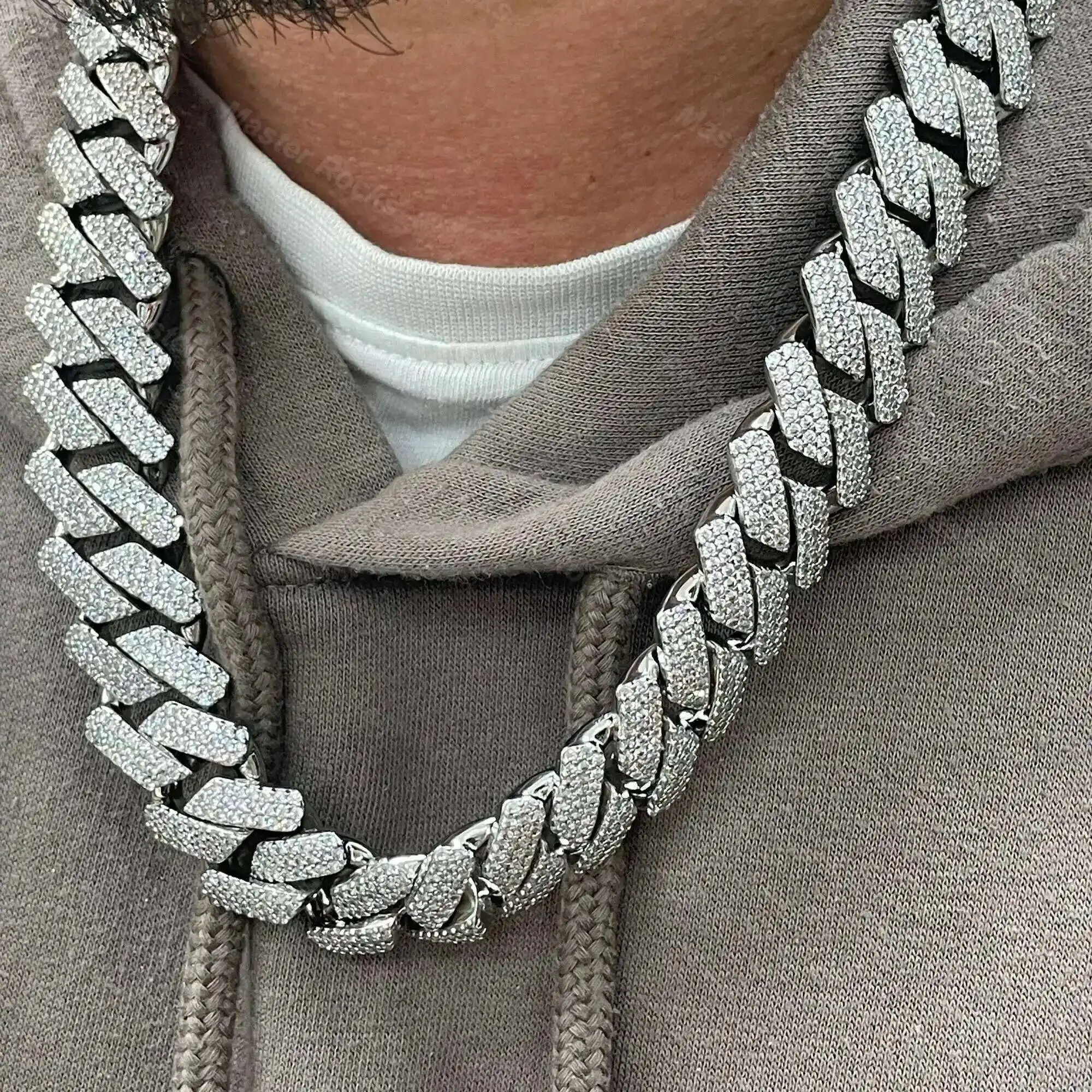 

Ювелирные изделия высшего качества, стерлинговое серебро 925 пробы, 20 мм, 3 ряда, муассанит, бриллиант, Iced Out, хип-хоп, кубинская цепочка