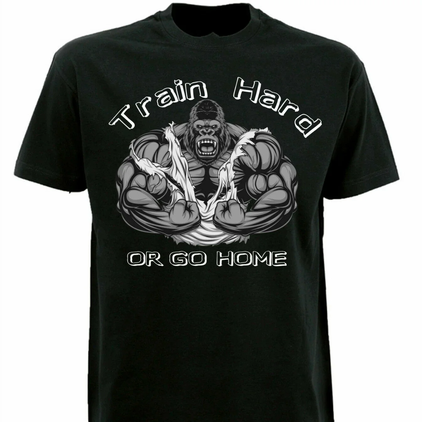 

Bodybuilder T-Shirt Train Hard OR GO HOME Men's 100% Cotton Casual T-shirts Loose Top Size S-3XL