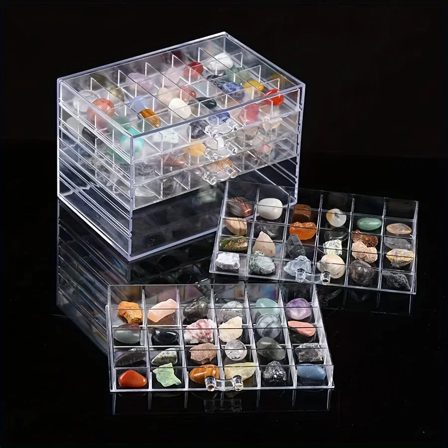 Crystal Display Case - Transparent Plastic Storage Box For Natural Stones, Rocks & Gemstones Collection